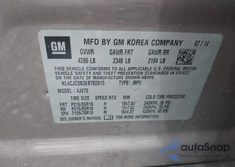 2014 Buick Encore Leather from USA, damaged, VIN KL4CJCSB3EB782813